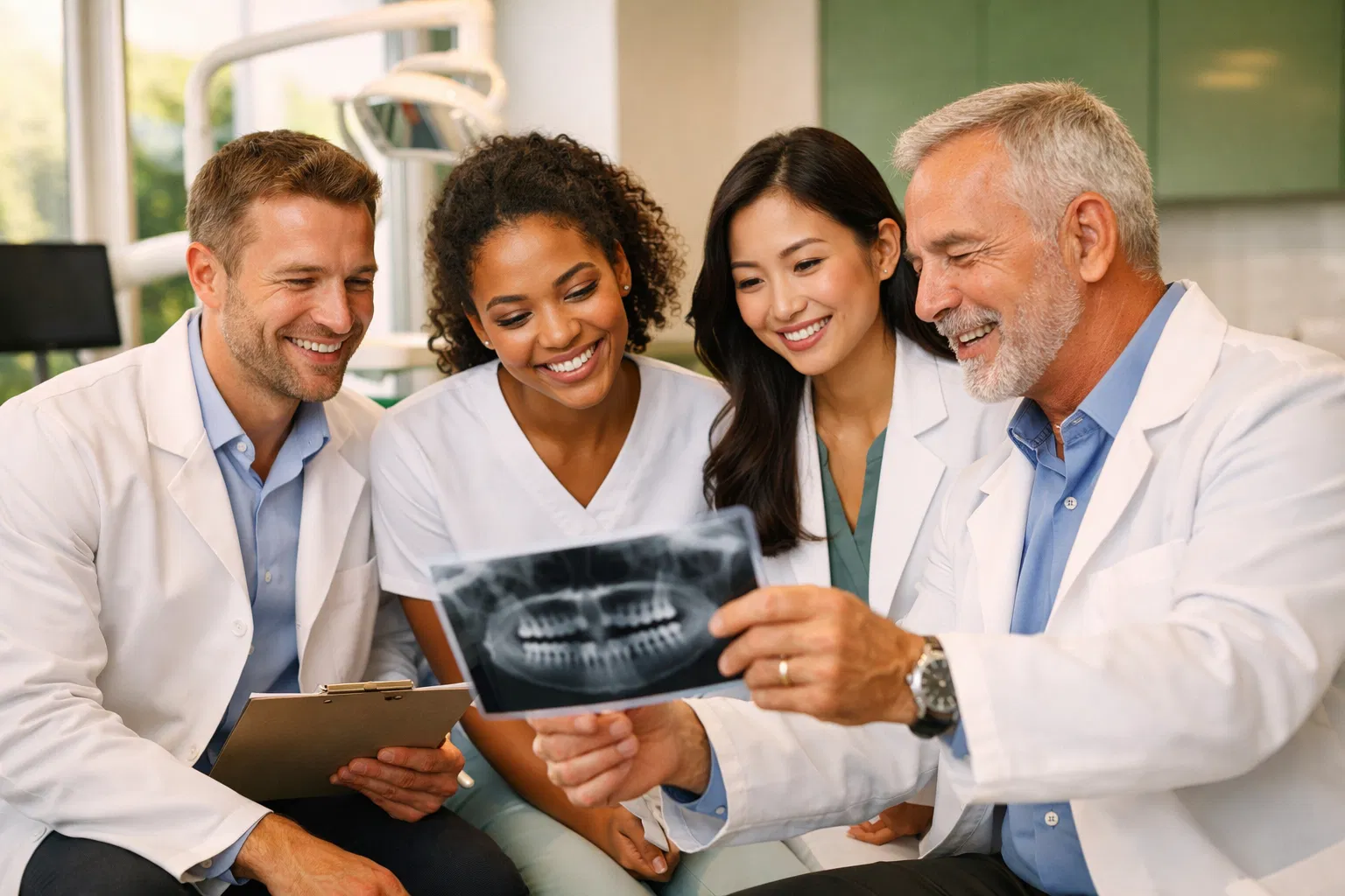 Equipe de profissionais odontológicos